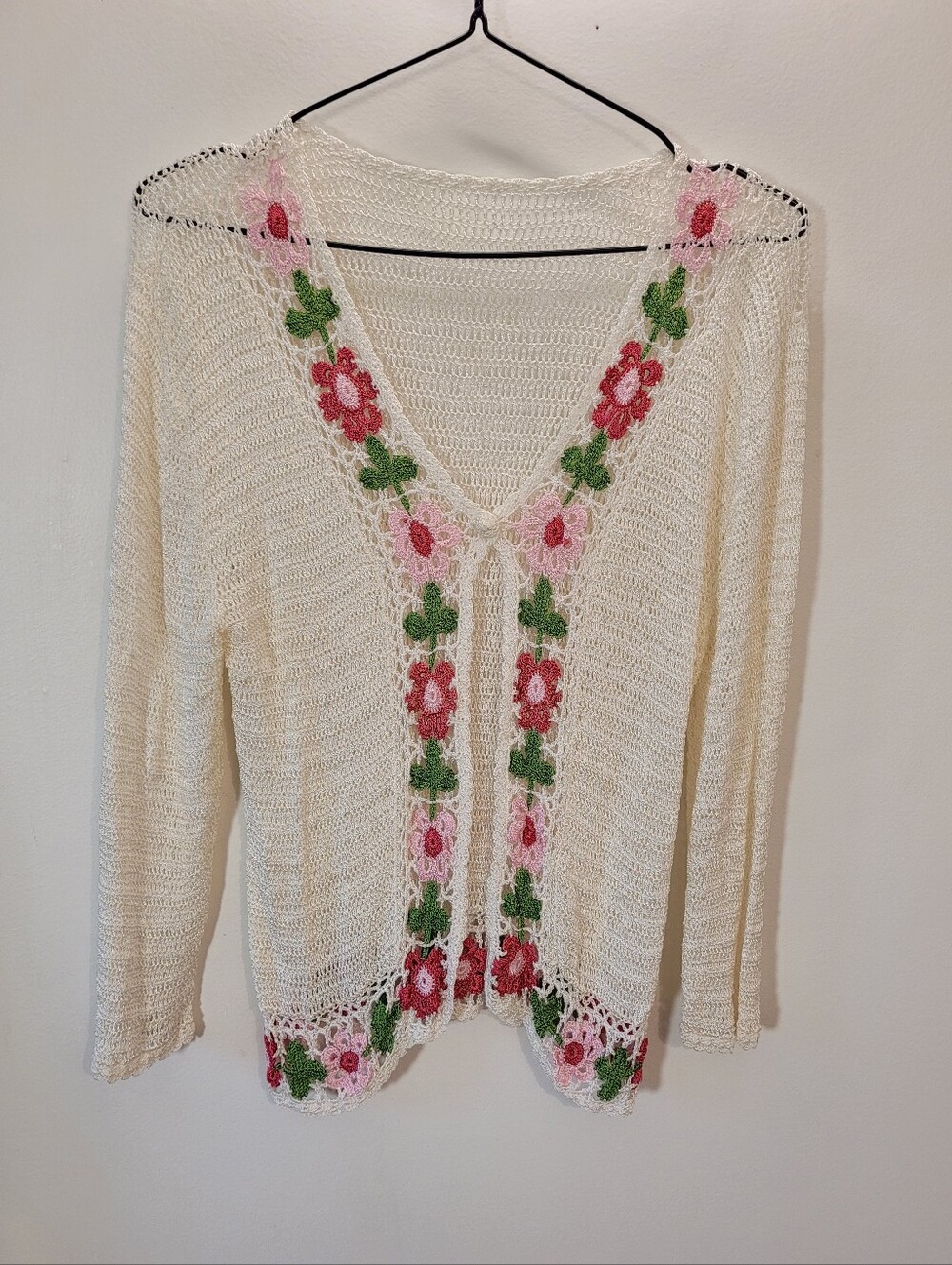 Vintage 90s crochet floral sheer cardigan handmade size medium